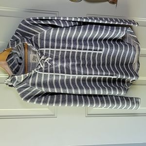 Blue 84 Cotton Hooded Blue and White Sweatshirt Size M